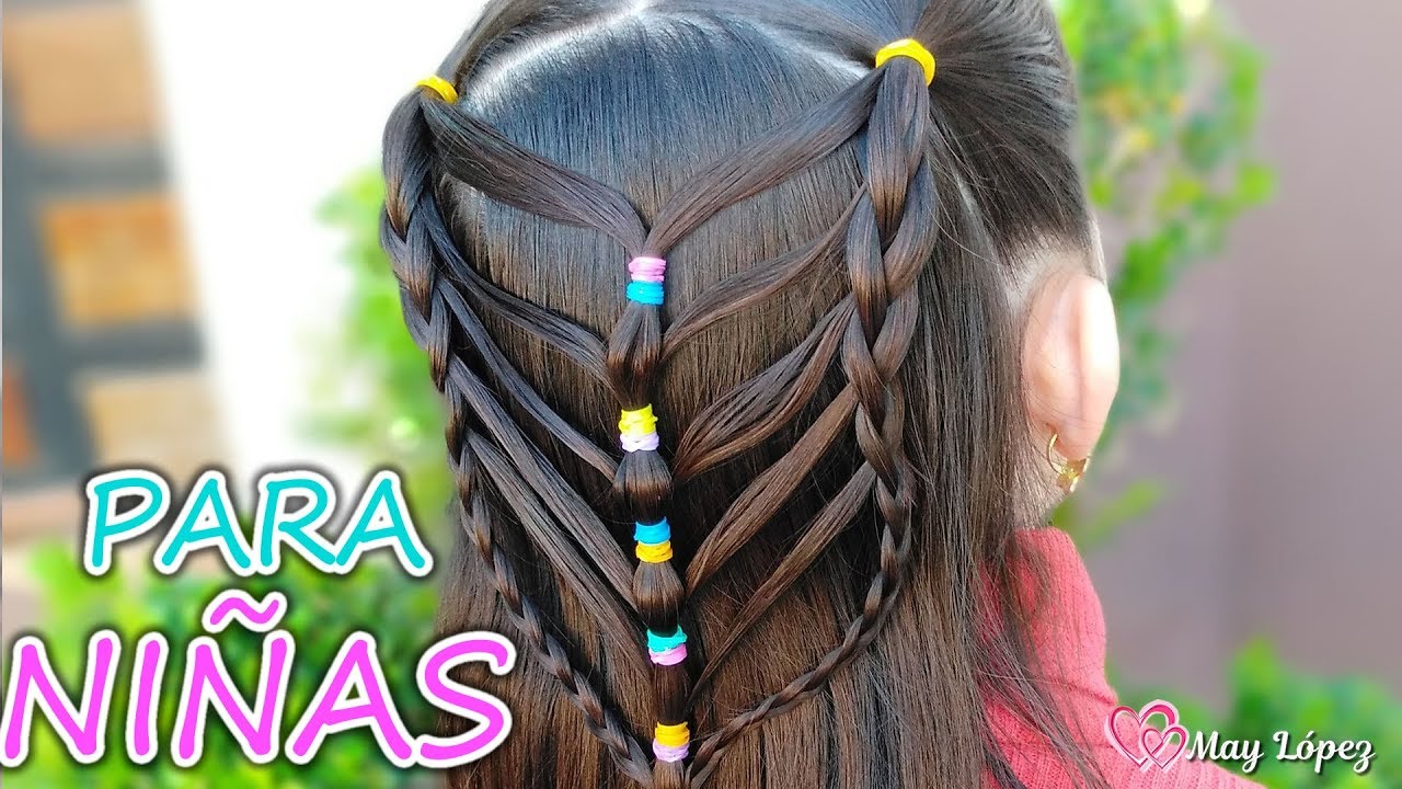 Peinado para NIÑAS con ligas de colores y trenzas faciles | May López - May  Lopez Youtuber